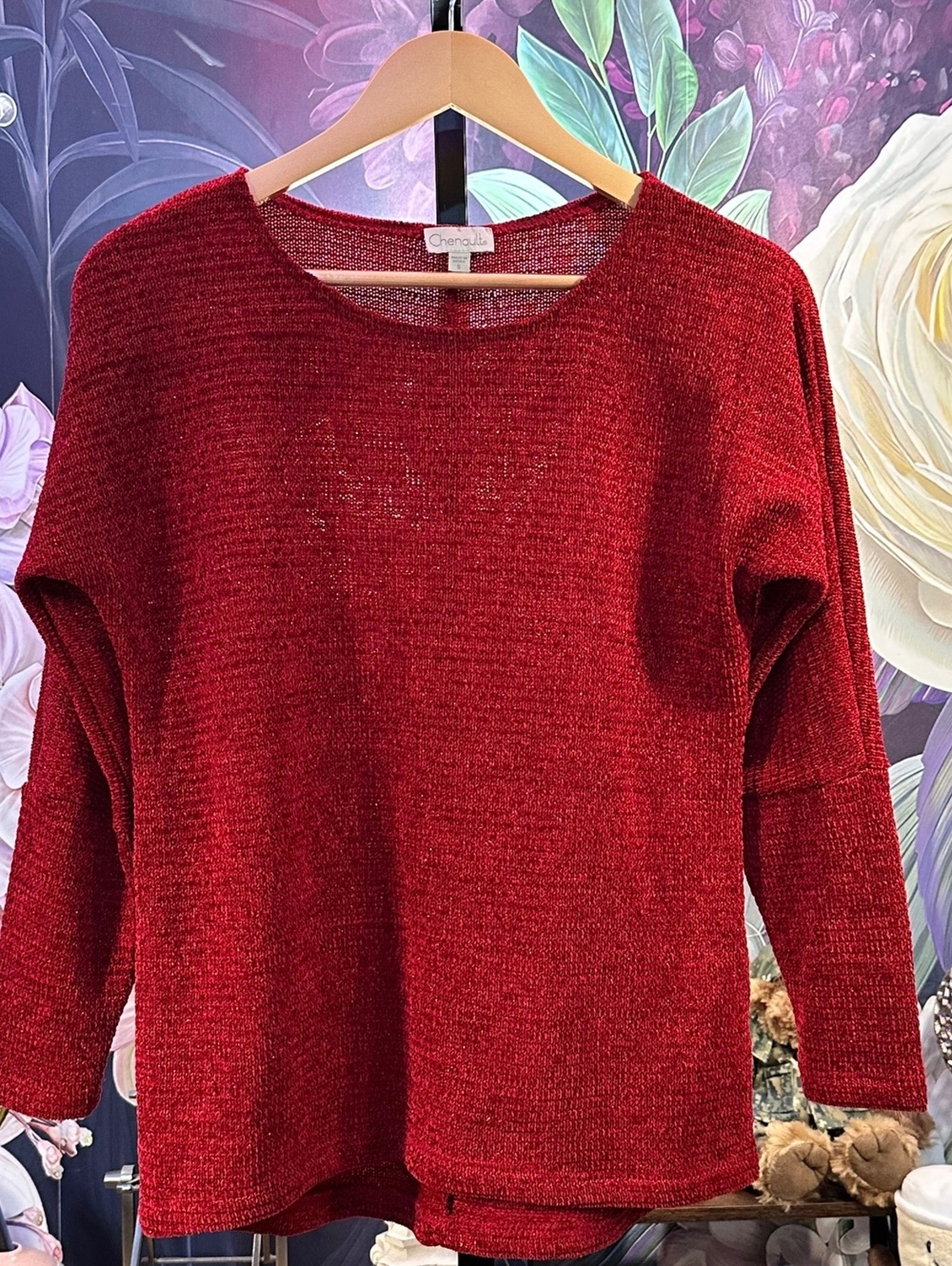 Chenault S Metallic Red Dolman Knit Sweater Shimmer Glam